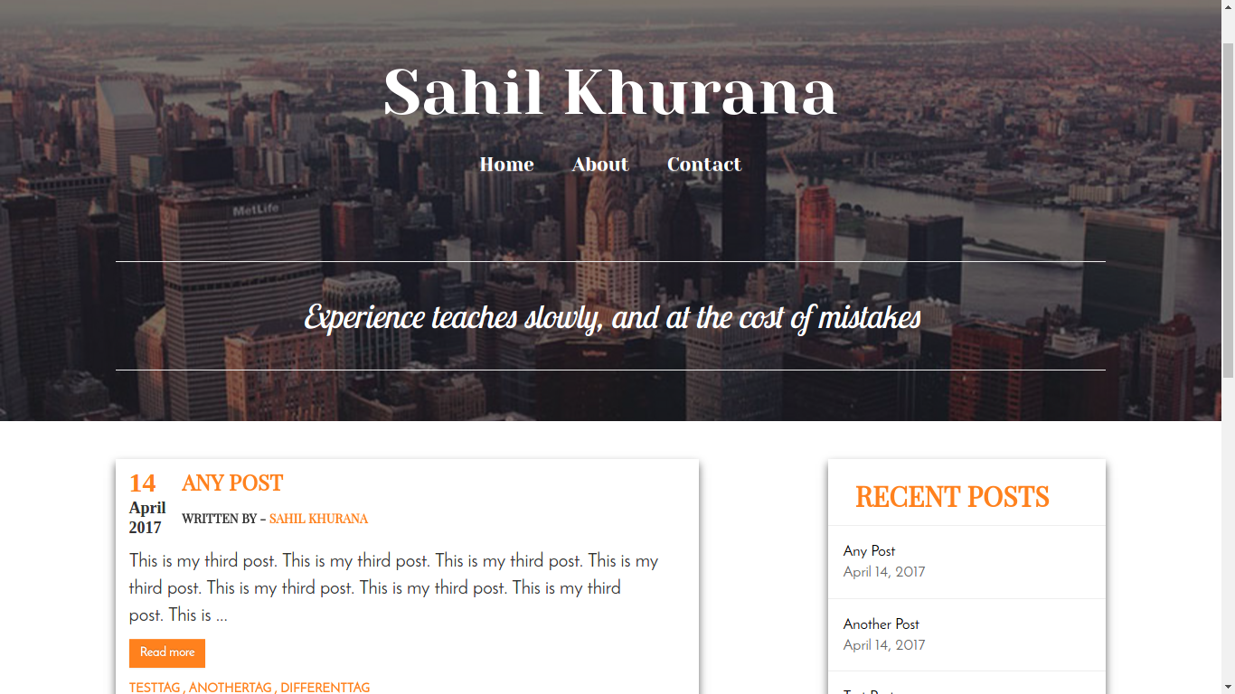 Screenshot of my personal blog.