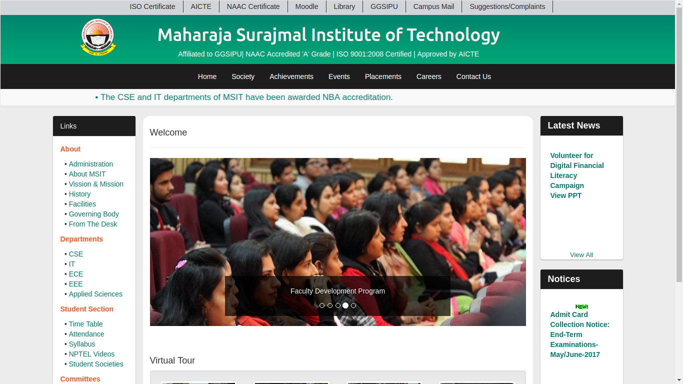 Screenshot of the MSIT Website